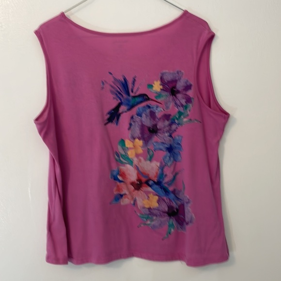 White Stag XXL 20 pink sleeveless shirt hummingbird & floral design bling - Picture 4 of 7